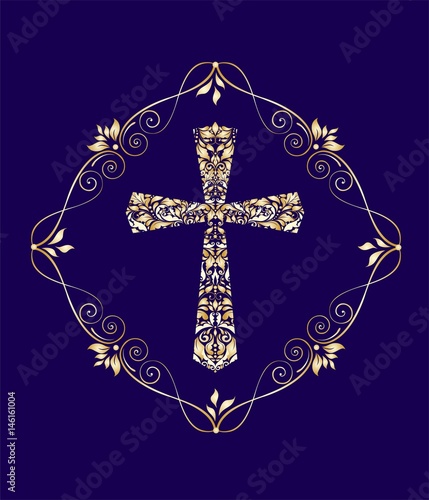 Vintage card with gold floral cross