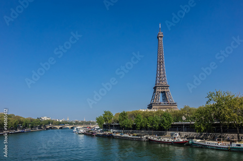 Tour Eiffel (Eiffel tower) from the Seine River. Paris. France.