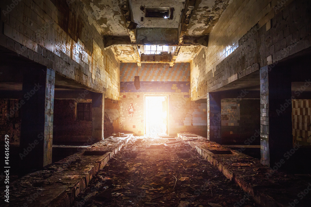 Corridor in abandoned factory building