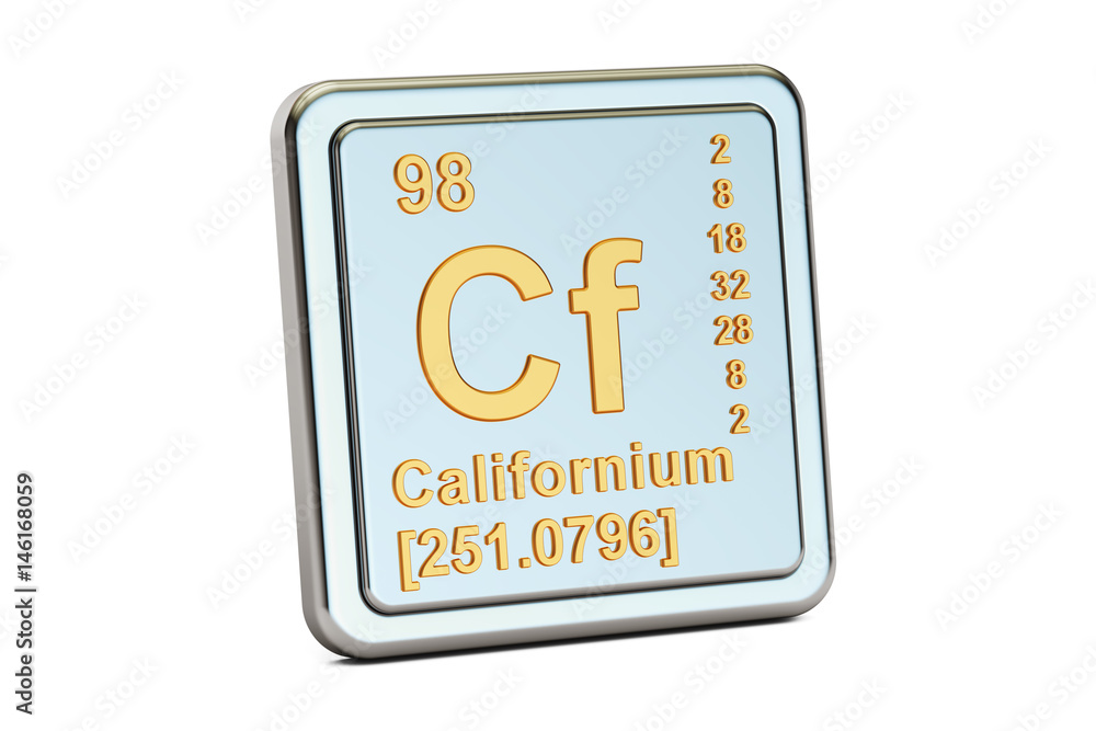 Californium Cf, chemical element sign. 3D rendering