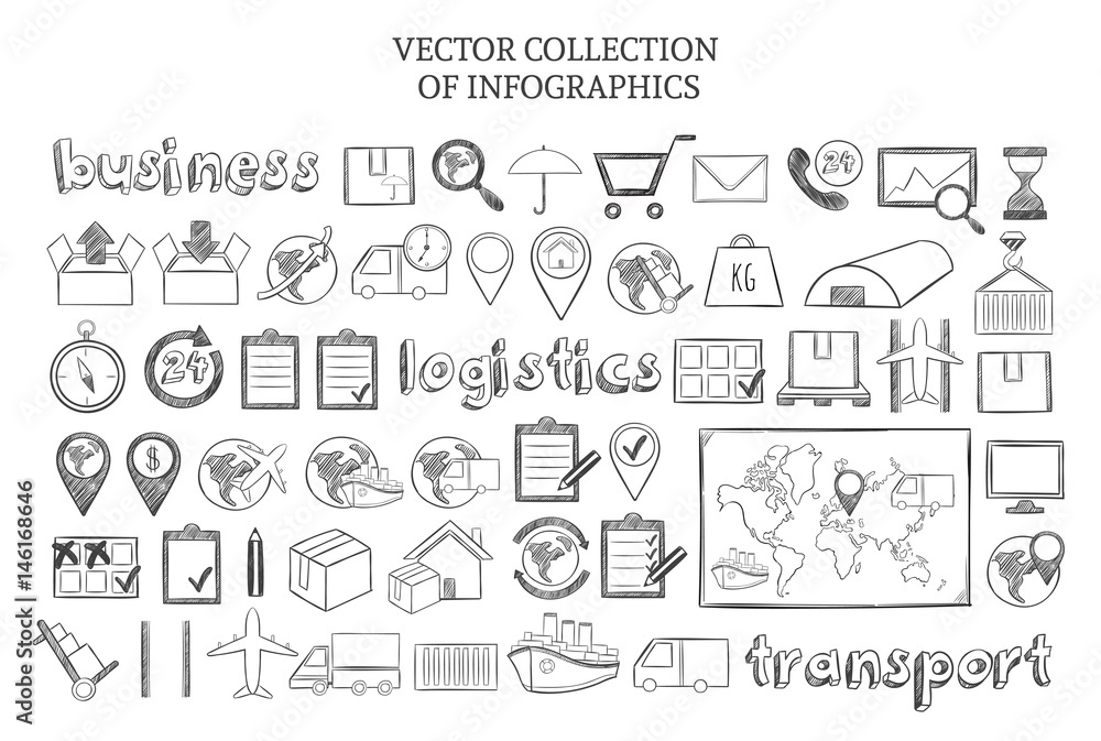 Hand Drawn Infographic Logistic Elements Set