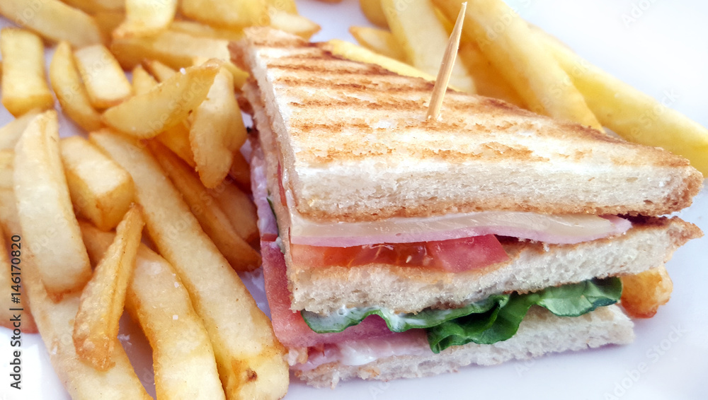 Club sandwich with french fries Club sandwich with french fries