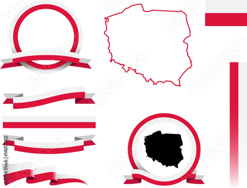 Poland Banner Set. Vector graphic ribbons, flags and banners of Poland. photo