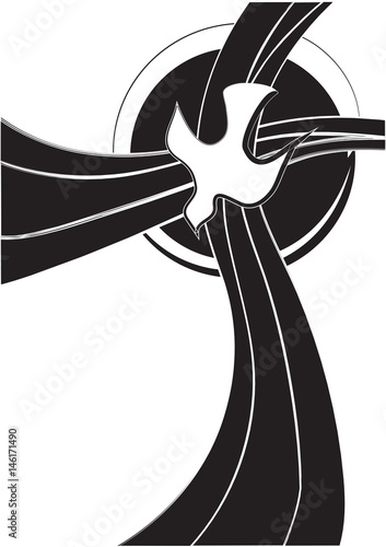 Holy Spirit symbol - a white dove with halo and a cross made of rays