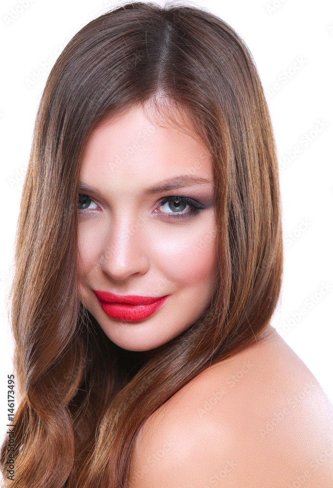 Portrait of beautiful young woman . Isolated on white background Portrait of beautiful young woman . Isolated on white background