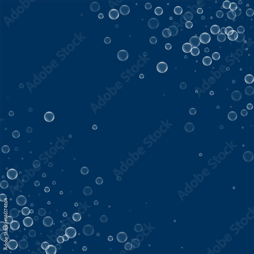 Soap bubbles. Abstract chaotic mess with soap bubbles on deep blue background. Vector illustration.