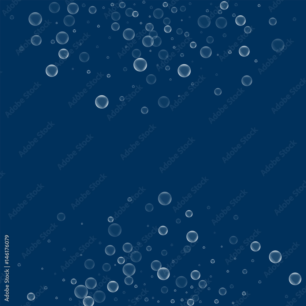 Soap bubbles. Abstract semicircle with soap bubbles on deep blue background. Vector illustration.