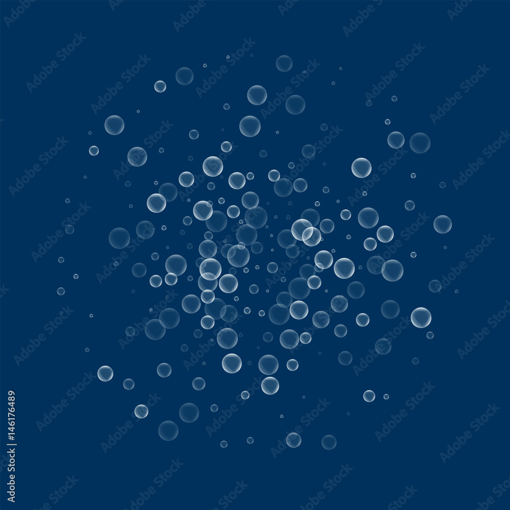 Soap bubbles. Double circle with soap bubbles on deep blue background. Vector illustration.
