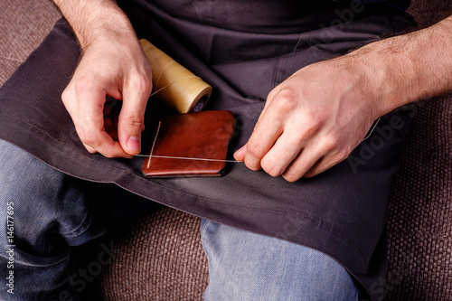 home made leather brown wallet small business