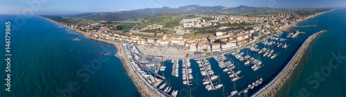 San Vincenzo coastline, Tuscany. Amazing aerial panoramic view of city port and skyline photo