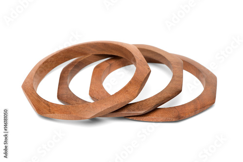 Wooden bracelets on white