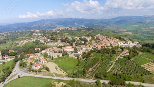 Overhead view of medieval Tuscany Town with countryside, Italy photo