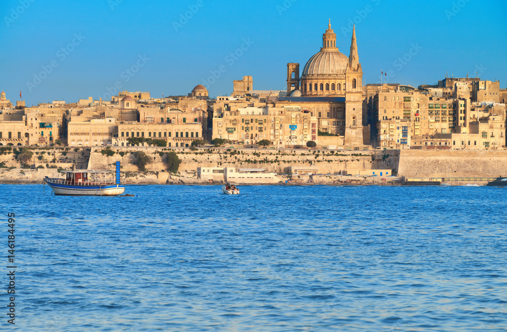 The famous St.Paul's Cathedral in Valletta at sunset