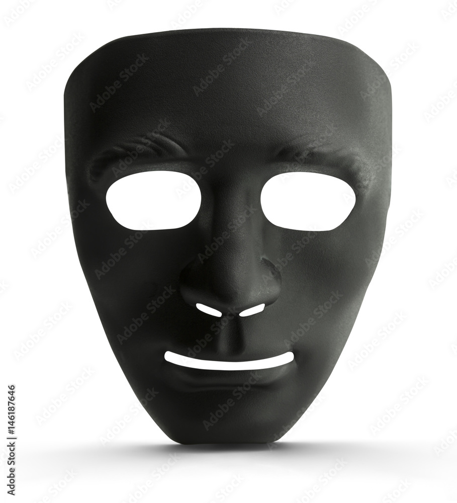 The black mask is both dark and bright isolated on white, concept of the bad person are both dark and bright in itself