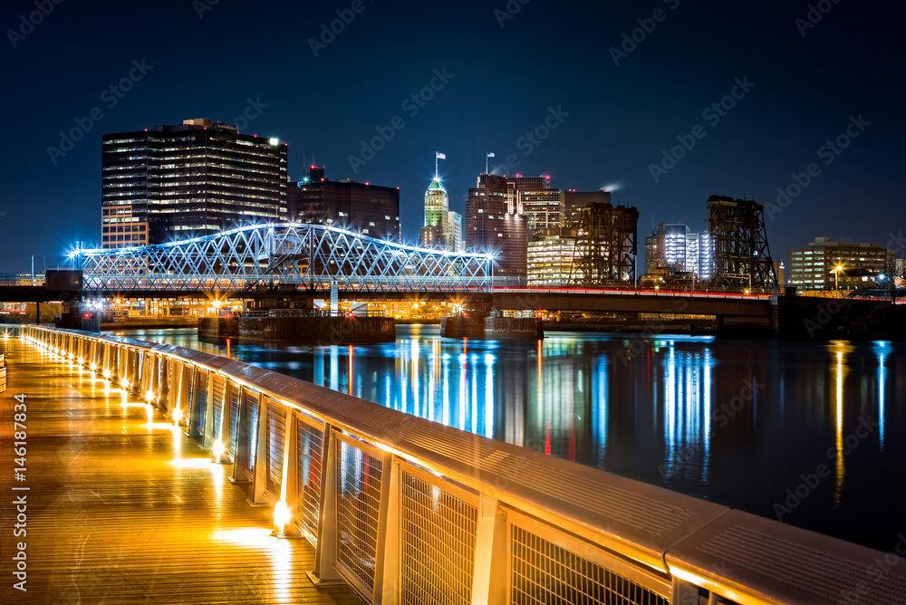 Newark, NJ cityscape by night