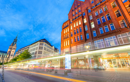 HAMBURG, GERMANY - JULY 20, 2016: City streets at night. Hamburg attracts more than 10 million tourists annually