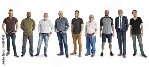 Diversity Men Set Gesture Standing Together Studio Isolated photo