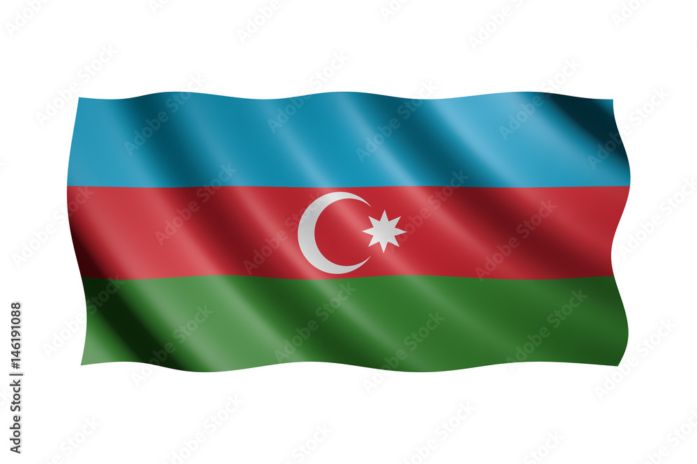 Flag of Azerbaijan isolated on white, 3d illustration Flag of Azerbaijan isolated on white, 3d illustration