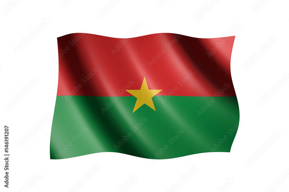 Flag of Burkina Faso isolated on white, 3d illustration Flag of Burkina Faso isolated on white, 3d illustration