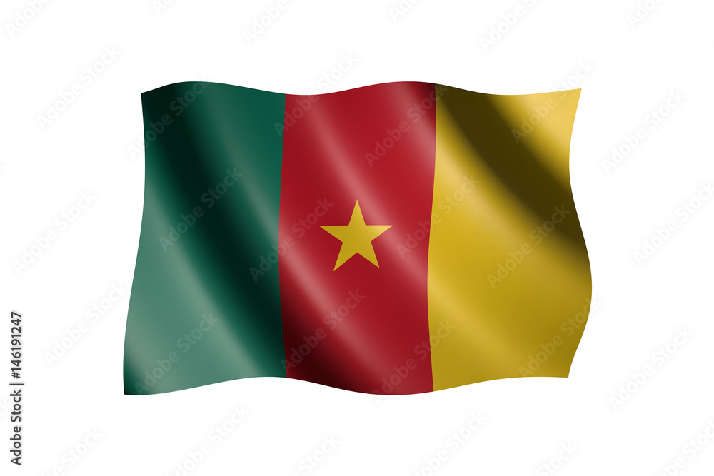 Flag of Cameroon isolated on white, 3d illustration Flag of Cameroon isolated on white, 3d illustration