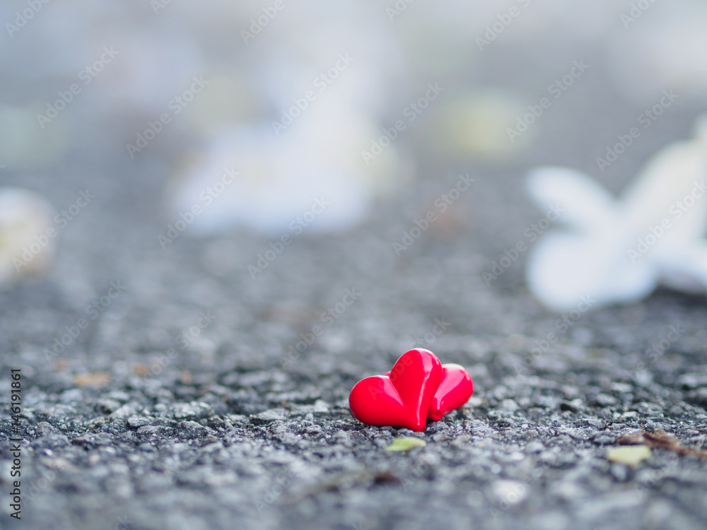 Fototapeta premium red heart and white flower on road
