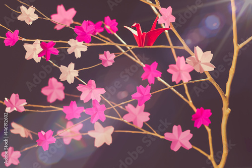 Tsuru and Cherry Blossom Origami