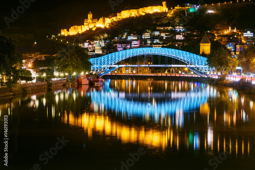 Bridge of Peace at night in Tibilisi, Georgia © Elena Odareeva