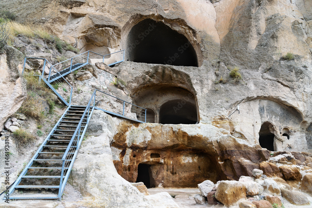 Entrance to caves in Vardzia cave monastery. Georgia
