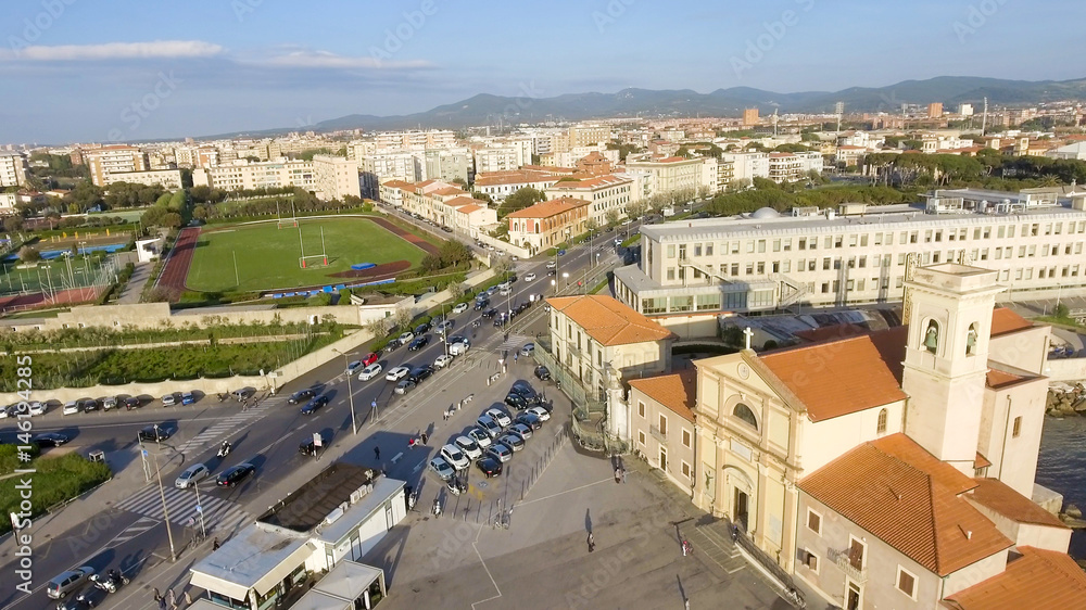 Fototapeta premium Aerial view of Leghorn buildings - Tuscany, Italy