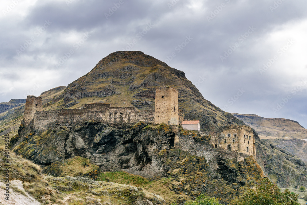 Fototapeta premium View on Khertvisi fortress on mountain. Georgia