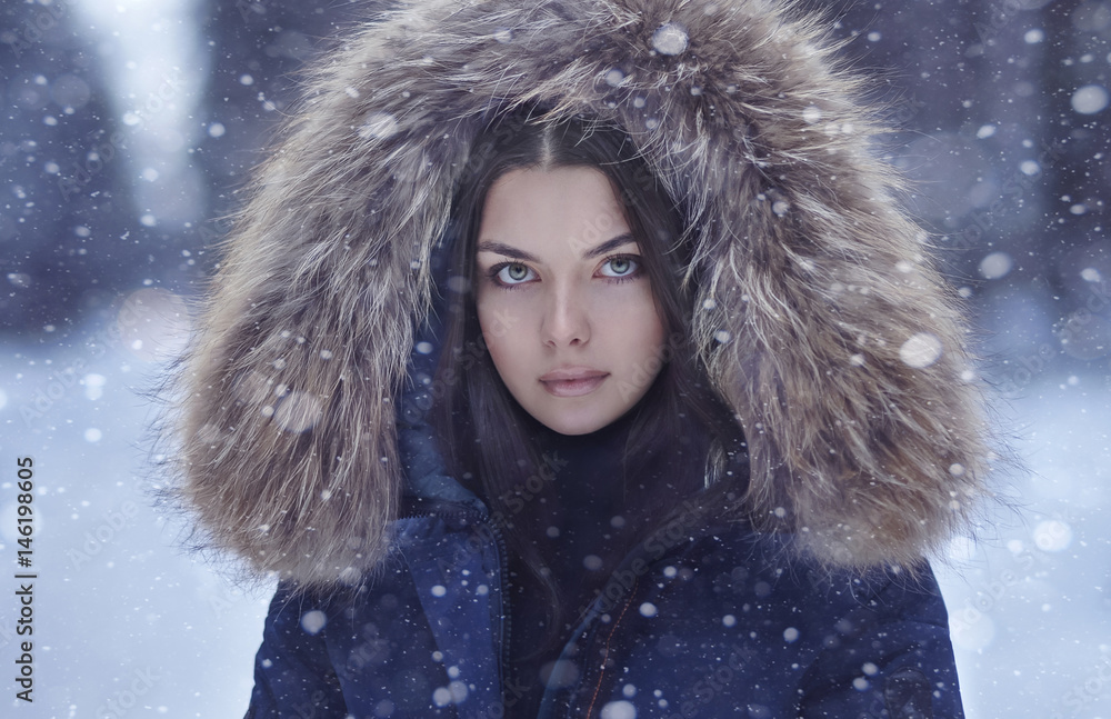 Portrait of serious Caucasian woman in winter Portrait of serious Caucasian woman in winter