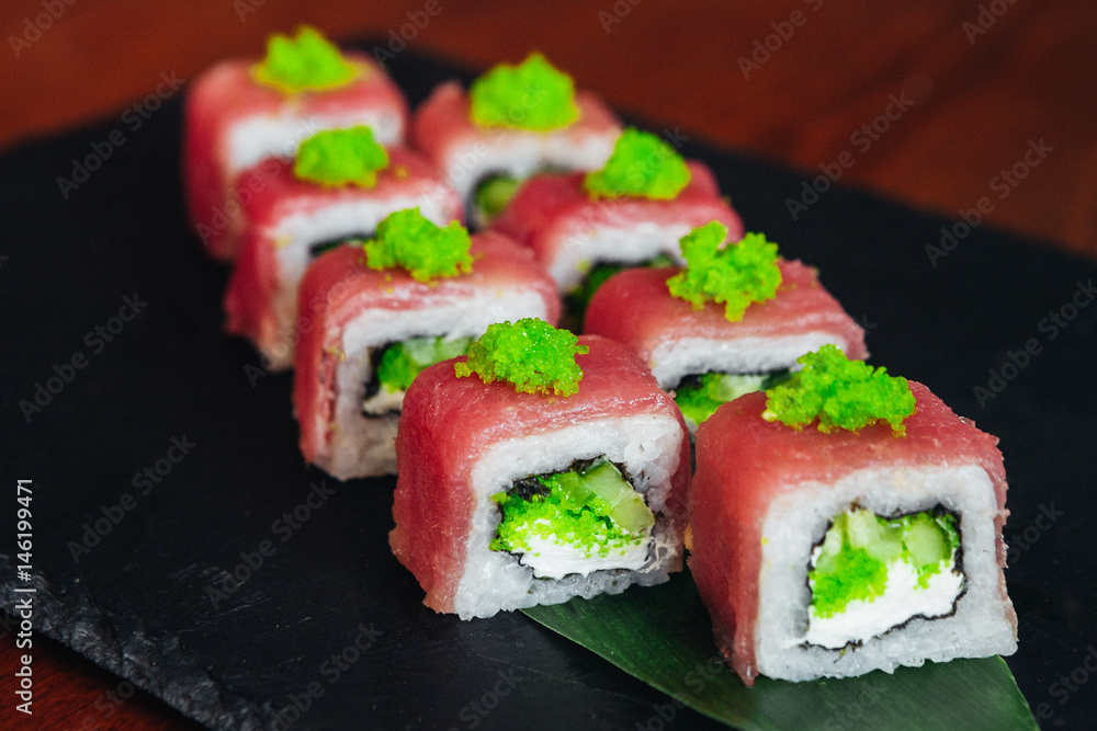 Roles with fish and rice Roles with fish and rice