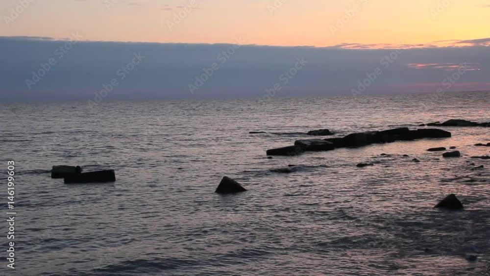 Evening calm sea. Beach without people Evening calm sea. Beach without people