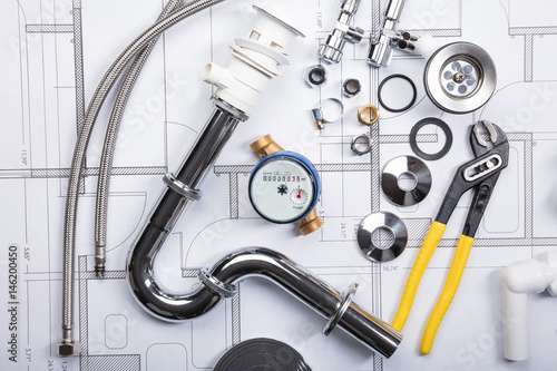 Tableau sur toile Plumbing Fixtures On Blueprint