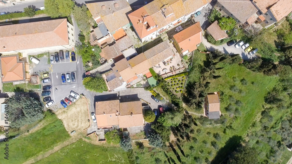 Aerial overhead view of Guardistallo, small medieval town of Tuscany Aerial overhead view of Guardistallo, small medieval town of Tuscany
