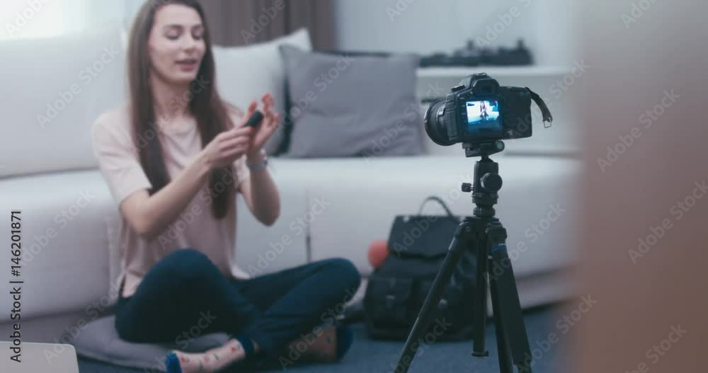 RL DOLLY Young attractive Caucasian girl shooting a beauty fashion video blog at home. 4K UHD RAW edited footage RL DOLLY Young attractive Caucasian girl shooting a beauty fashion video blog at home. 4K UHD RAW edited footage