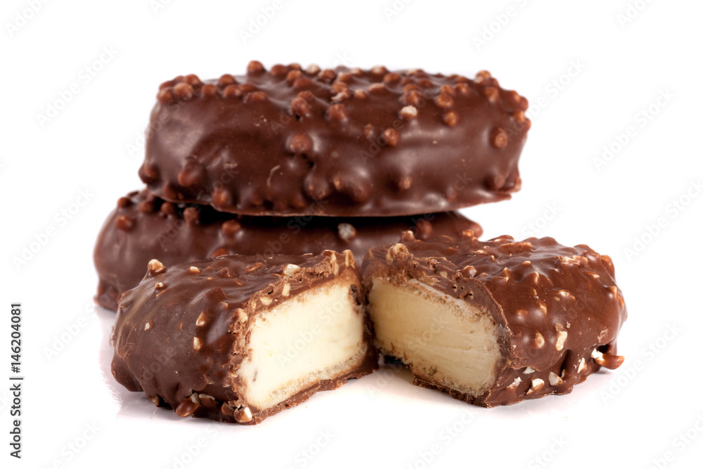 chocolate candy with white filling isolated on white background chocolate candy with white filling isolated on white background