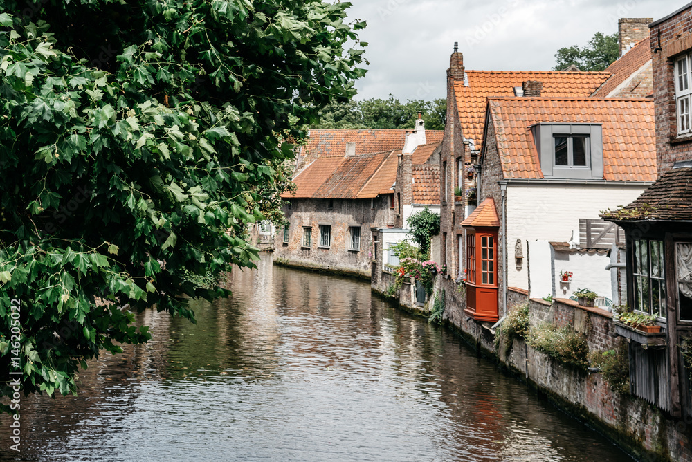 Cityscape of Canal in the medieval city of Bruges
