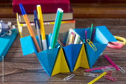 Obraz na płótnie Children's office organizer made of paper handmade