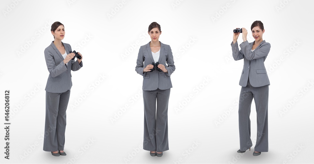 Multiple image of businesswoman holding binoculars Multiple image of businesswoman holding binoculars
