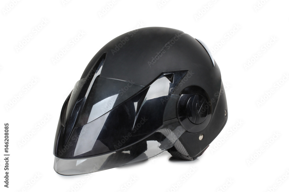 Black motorcycle helmet on a white background Black motorcycle helmet on a white background