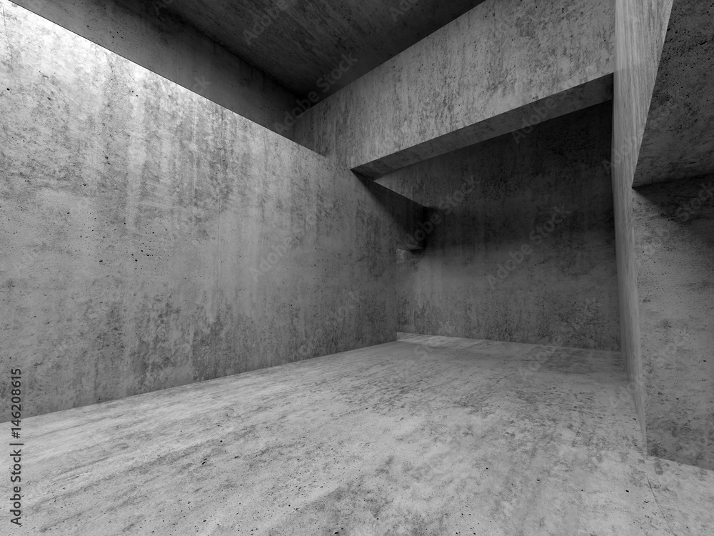 Abstract empty room concrete interior, walls and girders, 3d render illustration Abstract empty room concrete interior, walls and girders, 3d render illustration