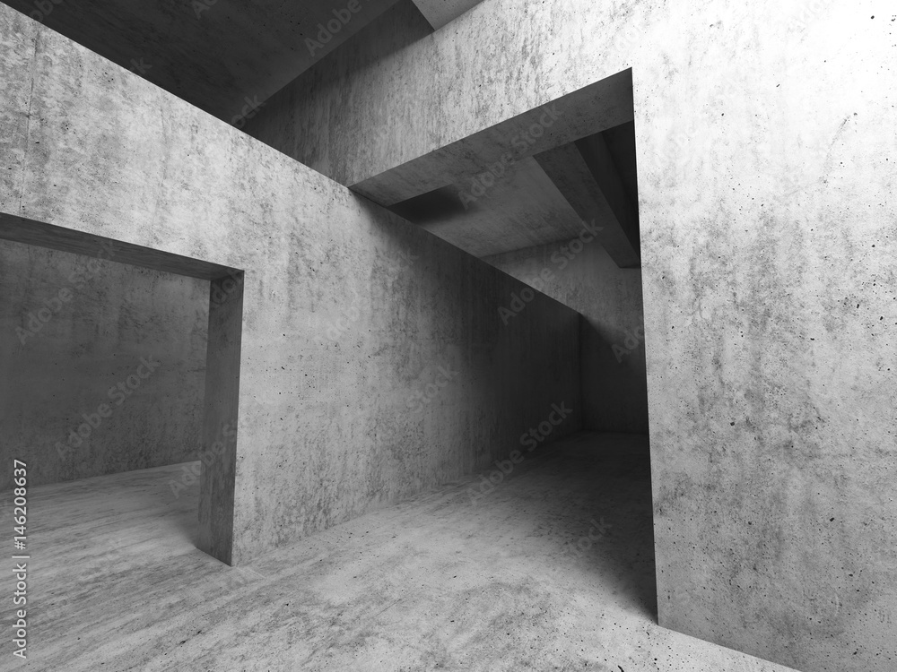 Abstract empty room concrete interior, walls and girders, 3d render illustration Abstract empty room concrete interior, walls and girders, 3d render illustration