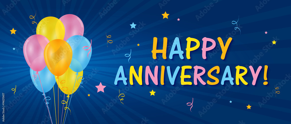 HAPPY ANNIVERSARY card with balloons and streamers Stock Vector | Adobe ...