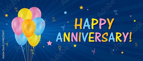 HAPPY ANNIVERSARY card with balloons and streamers