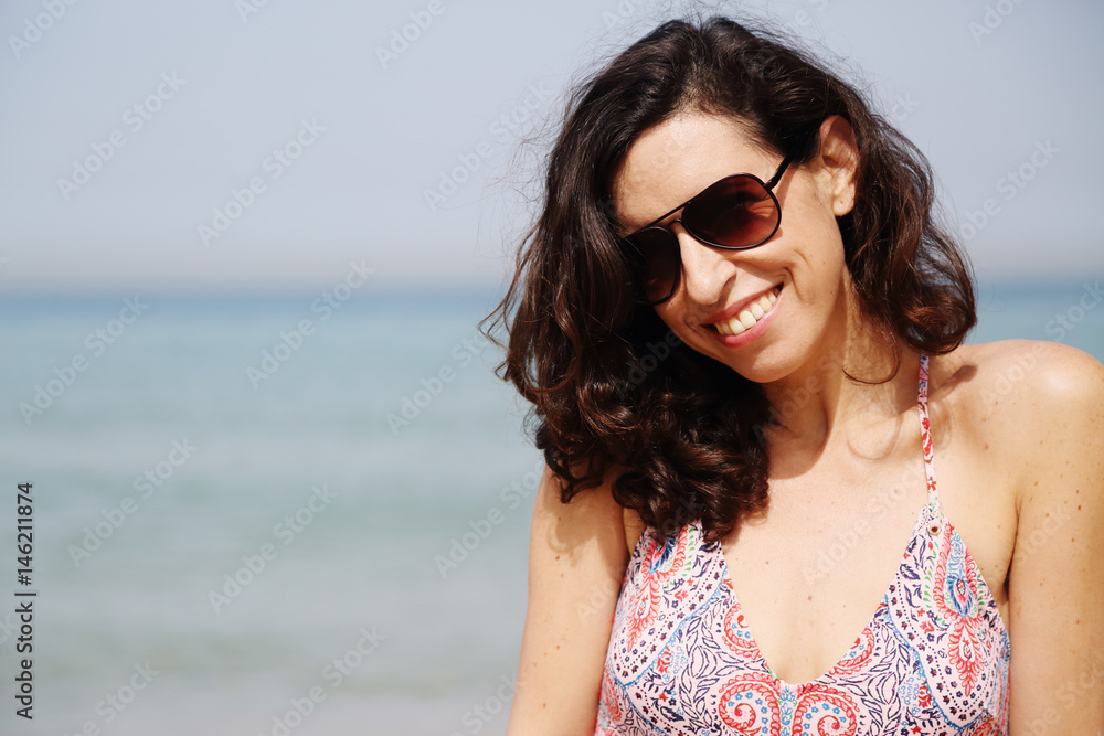 Portrait of real beautiful 40 years old woman on seaside Portrait of real beautiful 40 years old woman on seaside