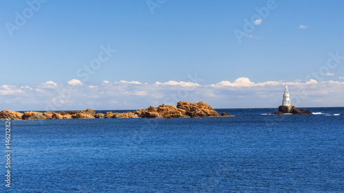 View of the lighthouse of Ahtopol, from the pier, Bulgaria.