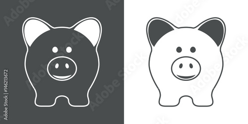 Icono plano cerdito frontal lineal gris y blanco