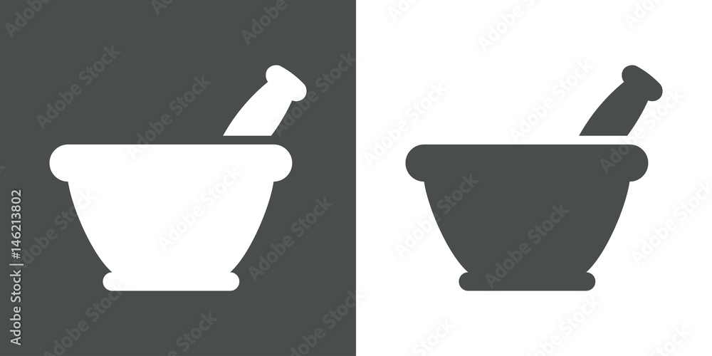 Icono plano mortero de cocina gris y blanco Icono plano mortero de cocina gris y blanco