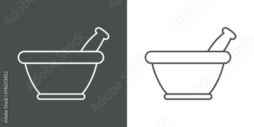 Icono plano mortero de cocina lineal gris y blanco